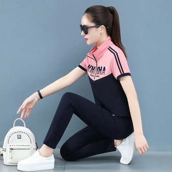 t恤长裤显瘦休闲套装女跑步锻炼运动服女装潮粉红m建议体重8098斤左右