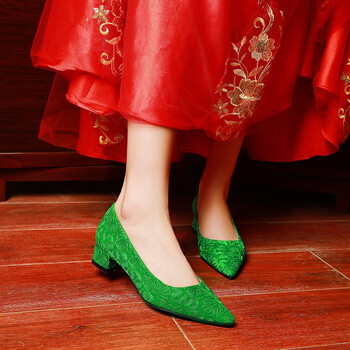 奈驷 绿鞋婚鞋女绿色中式结婚鞋子粗跟细跟新娘鞋孕妇低跟秀禾单鞋