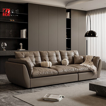 狄森匠(disenjiang)意式高定真皮沙发大坐深头层牛皮沙发 摩卡棕沙发