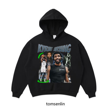 恋业凯里欧文2k投篮条美式复古嘻哈卫衣380g连帽衫印花欧美d11黑色连