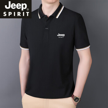 吉普（JEEP）冰丝男士休闲宽松短袖商务polo衬衫夏季新品休闲宽松上衣 黑色 M 90-110斤