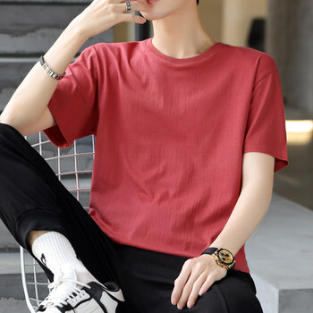 羽男士纯色短袖t恤夏季新款潮流纯棉打底衫夏天男装休闲上衣服 铁锈红