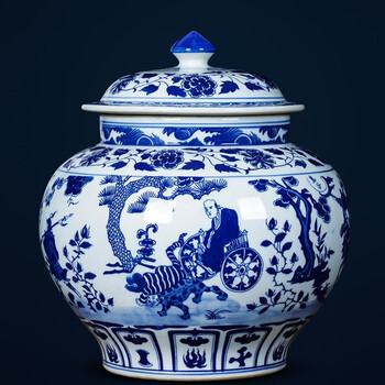 景德镇袁青阁陶瓷器花瓶摆件中式家居装饰品手绘仿古元青花鬼谷子下山