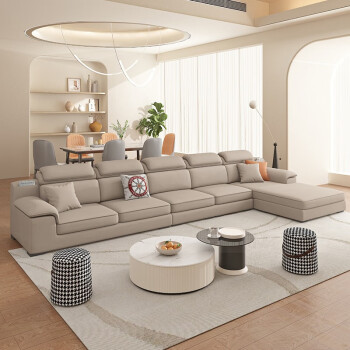 乐在美简约现代科技布沙发u型转角大小户型六件套大客厅沙发可调节