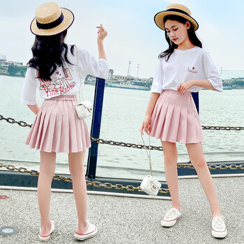 女童百褶裙2022夏季新款套装儿童夏装白色半身裙短裙大童女孩夏天裙子