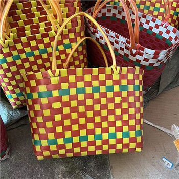 宋昂农村手工制作手提编织买菜篮结实耐用家用收纳工具篮1个黄篮39x22