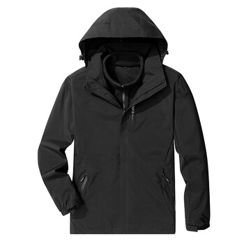 冲锋衣男女三合一可拆卸秋冬季防风加绒加厚登山服衣裤套黑色男上衣m