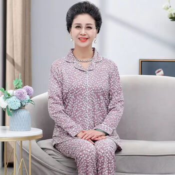 雅鹿春秋季睡衣女秋长袖纯棉中老年老人妈妈中年加大码纯棉家居服套装