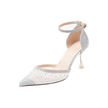 高跟单鞋春秋夏季细跟女士凉鞋子淑女上班职业工作婚纱结婚鞋皮鞋银色