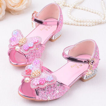 小黄鸭森活儿童高跟鞋洋气女童公主仙女凉鞋闪亮水晶小孩子的高跟鞋