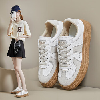 厚底德训鞋女款经典百搭轻便运动鞋秋季新款学生时尚ins潮鞋米白色35