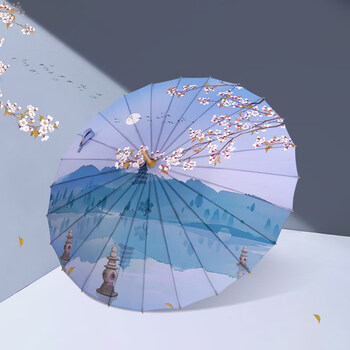 纸伞雨伞长柄雪堡24骨直杆大伞长柄雨伞女晴雨两用仿油纸伞古风防晒