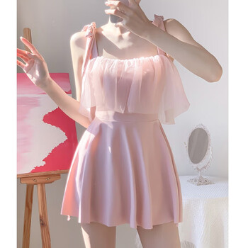 轶恬日系甜酷泳衣女少女泳衣粉色泡温泉保守学生显瘦遮肚子可爱日系