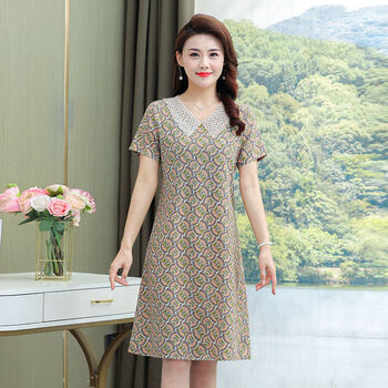 名梵曼小个子连衣裙高端4049s岁女新款中年夏季气质轻薄娃娃领时绿色