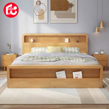 罗森luosen京东居家优选北欧简约橡胶木大床婚床双人床实木框架单床