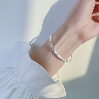 足银999繁花蝴蝶银手镯子手链实心银饰送女友25克满天星送礼盒证书