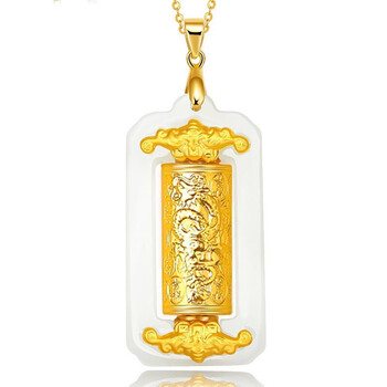 和田玉转运筒吊坠金镶玉转运桶项链足金镶嵌时来运转挂件观音弥勒佛公