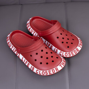 居家韩版时尚男女童凉拖鞋外穿幼儿园宝宝包头洞洞鞋红色内长约195cm