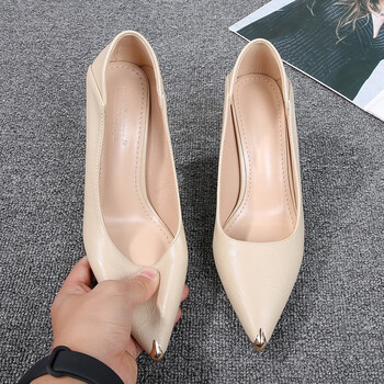 法式高跟鞋女秋季细跟中跟尖头性感少女小清新单鞋品牌ryry 米色3cm