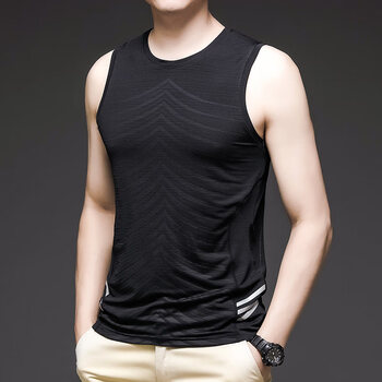 迪卡灰色侬夏季薄款冰丝t恤男无袖汗背心休闲运动跑步健身打底衫坎肩