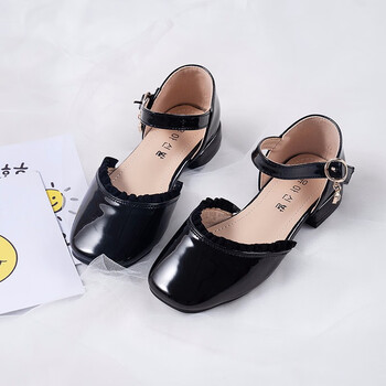 趣妮熊女童皮鞋春秋新款时尚中大童公主单鞋儿童高跟鞋表演鞋包头豆豆