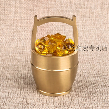 铜制品摆件纯铜铜摆件一桶金纯铜摆件工艺品全铜器小水桶办公室黄铜