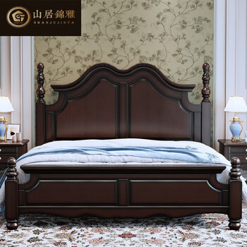 山居锦雅全实木美式实木大床主卧床高档双人床18米罗马柱复古15米欧式