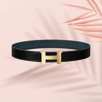 爱马仕(hermes) 男士皮带小牛皮双面浅金色金属h扣腰带宽度38毫米商务