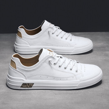薄款皮面新款休闲鞋子小白鞋男春天男士低帮百搭潮流单鞋板鞋白色39
