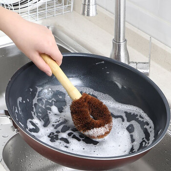 佳曼洗锅刷天然木柄椰棕刷家用厨房长柄洗碗刷3个