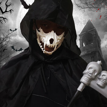 仿真虎牙骨头恐怖面罩猛虎獠牙密室逃脱鬼屋道具人兽鬼 黑色獠牙面具