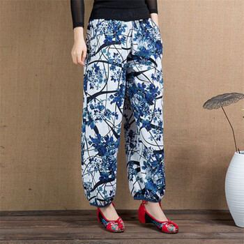 民族服装女夏装花裤子女士薄款广场舞服装裤东北大花民国风女裤子棉麻