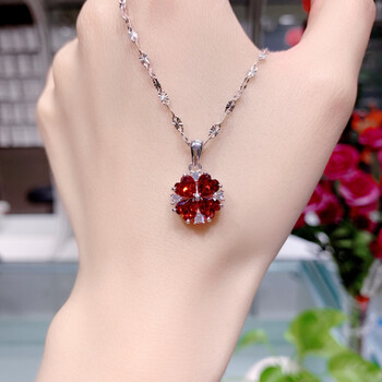 海瑞温斯顿项链 红宝石幸运四叶草项链日韩s925爱心镶钻时尚简约锁骨