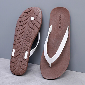 新配色moo泰国橡胶拖鞋男士人字拖防滑防臭个性沙滩鞋情侣夏 白带棕底