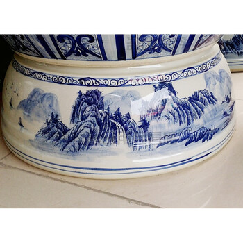 荷花缸家用大缸养鱼金鱼盆荷花缸 客厅景德镇陶瓷器手绘底座鱼缸花盆