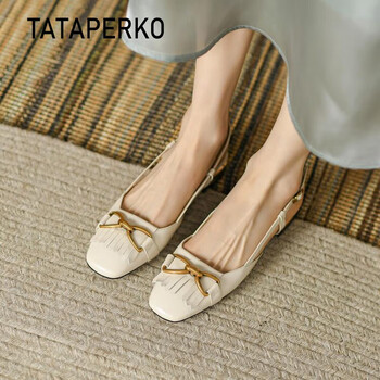 tataglare联名女鞋复古小众包头后空凉鞋女真皮金属扣流苏单鞋夏米