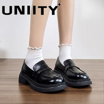 昌祥回力新款厚底乐福鞋女春季鞋子女百搭单鞋款英伦风小皮鞋女黑色35