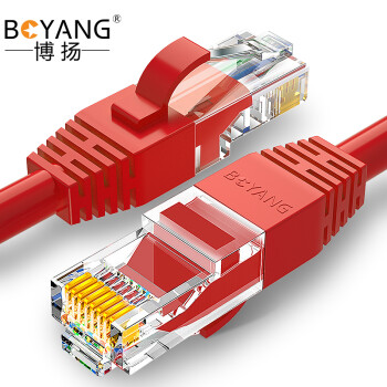 博扬 六类网络跳线 非屏蔽千兆成品网线 CAT6类(24AWG)无氧铜双绞线 2米 红色 POE供电工程布线 BY-602R