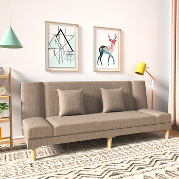 沙发小户型客厅卧室出租房简易可折叠布艺网红懒人沙发床两用 浅咖色