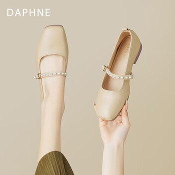 达芙妮daphne美式甜心白色单鞋玛丽珍鞋平底配裙子晚晚鞋杏色35