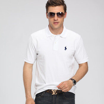 美国保罗短袖宽松polo衫纯棉翻领小马标上衣商务休闲大码男装白色s