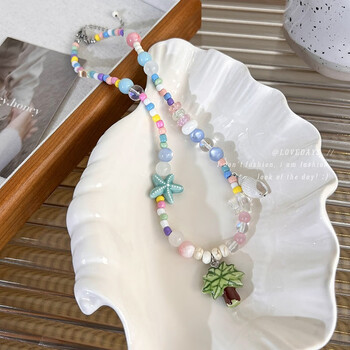 升南夏日海边椰树贝壳彩色串珠项链女轻奢小众颈链设计感锁骨链潮主图