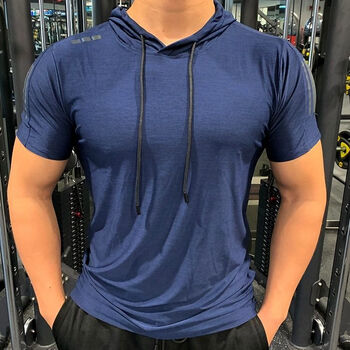 mgjo 有带戴帽子的短袖体桖连帽t恤男夏季男士运动休闲连帽短袖弹力速