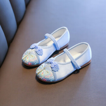布鞋新款女童绣花鞋舞蹈鞋古装中国风汉服鞋子夏季蓝色30码内长183cm