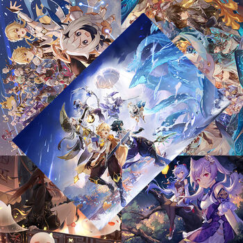 全新胡桃可莉刻晴七七二次元周边高清宿舍墙贴卧室壁纸 【原神第五版