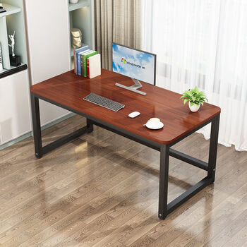圆角电脑桌台式家用书桌简约租房桌子卧室学生学习桌 柚木色桌面 黑色
