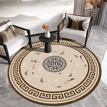 参团拼购新中式圆形地毯客厅茶几毯中国风卧室床边毯吊篮防滑耐脏垫子