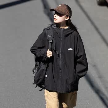 棉致森马旗下夹克外套男日系复古登山服户外露营风冲锋衣夹克男女黑色