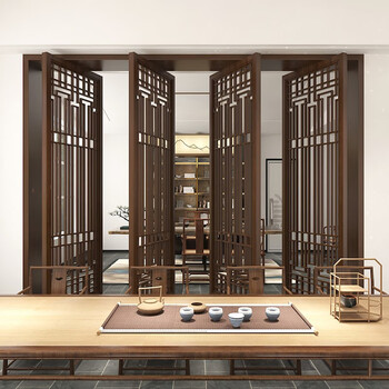 挡门小屏风 新中式入户门玄关隔断客厅实木屏风遮挡装饰家用推拉移动