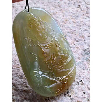 zdck冰黄黄财神吊坠 缅甸a货翡翠玉石珠宝首饰尺寸59.5-37.5-11.